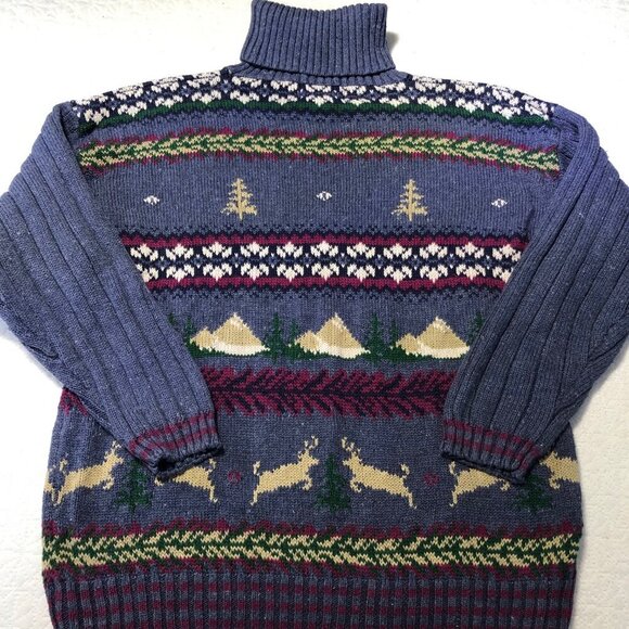 VTG Woolrich Wool blend Blue sweater Christmas Trees Reindeer Women Size Small - Picture 3 of 8
